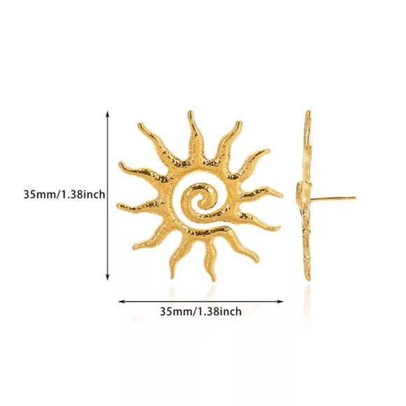 Abstract Sunburst 18K Gold Stainless Steel Earrings - Picture 6 of 14